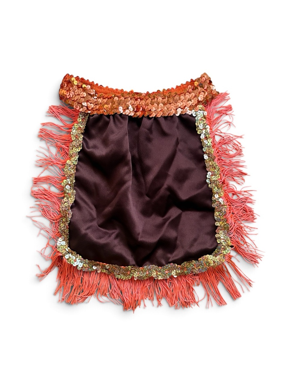 Toddler Sequin Embellished Fringe Cape in Coral and Chocolate